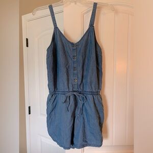 Blue faux denim romper
